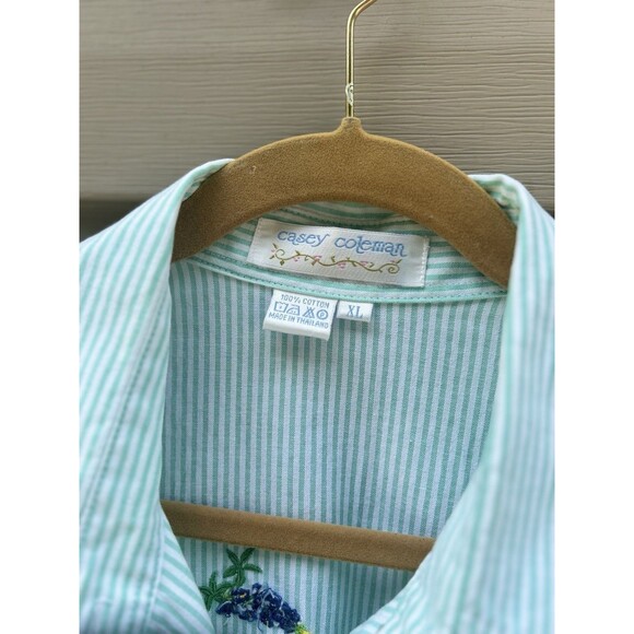 VTG Casey Coleman Blouse Women's XL Striped Floral Embroidery Cottage Grannycore - Picture 3 of 7